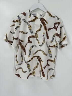 La Chine Classic Galinda Wang Vintage Blouse Womens 6 White Animal Print 80s 90s